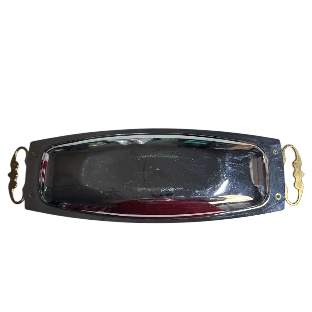 Vintage Mid Century‎ Kromex Chrome Long Serving Tray With Handles Oblong